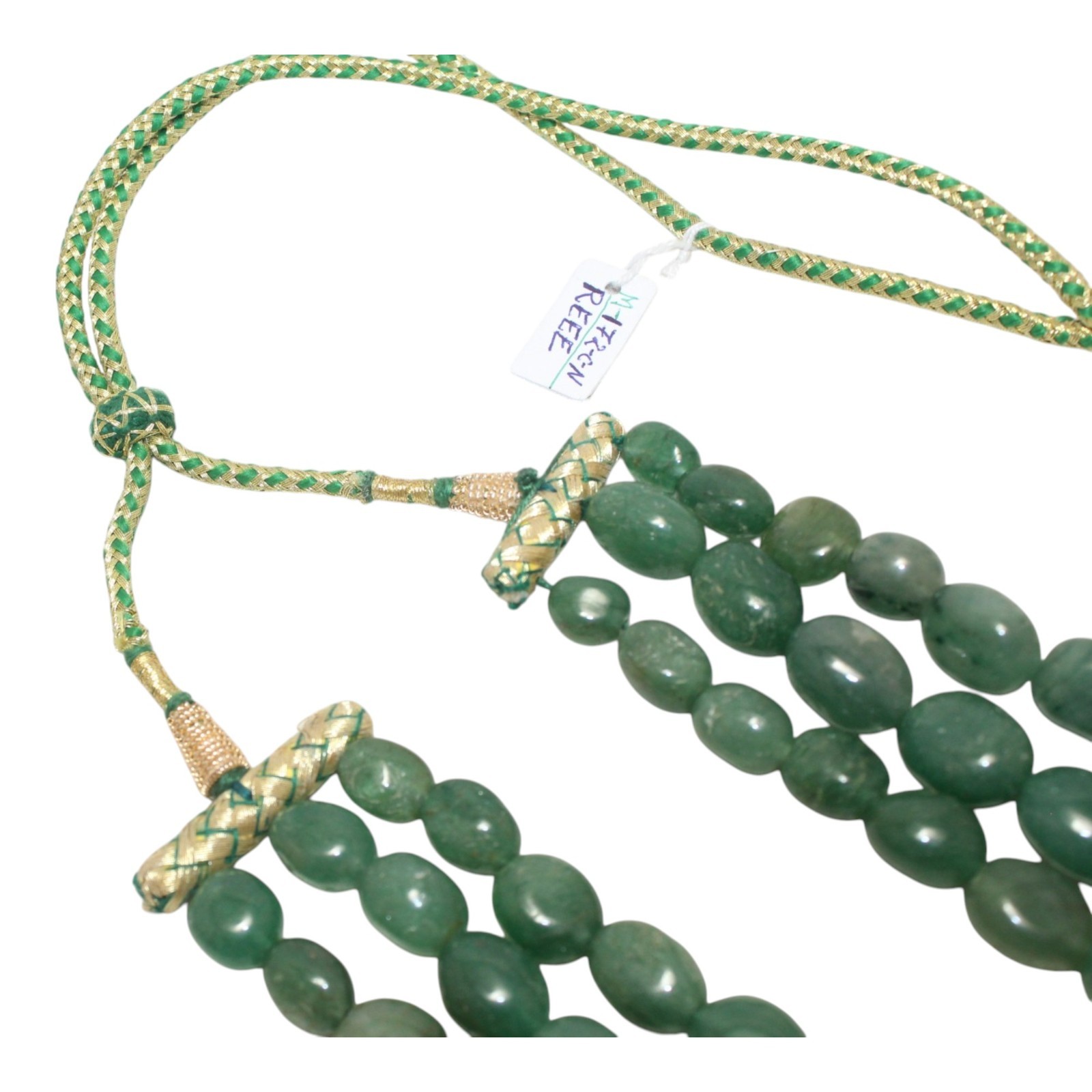 Necklace 3 Line Bunch Strand String Beaded Natural Green Strawberry Quartz M0135