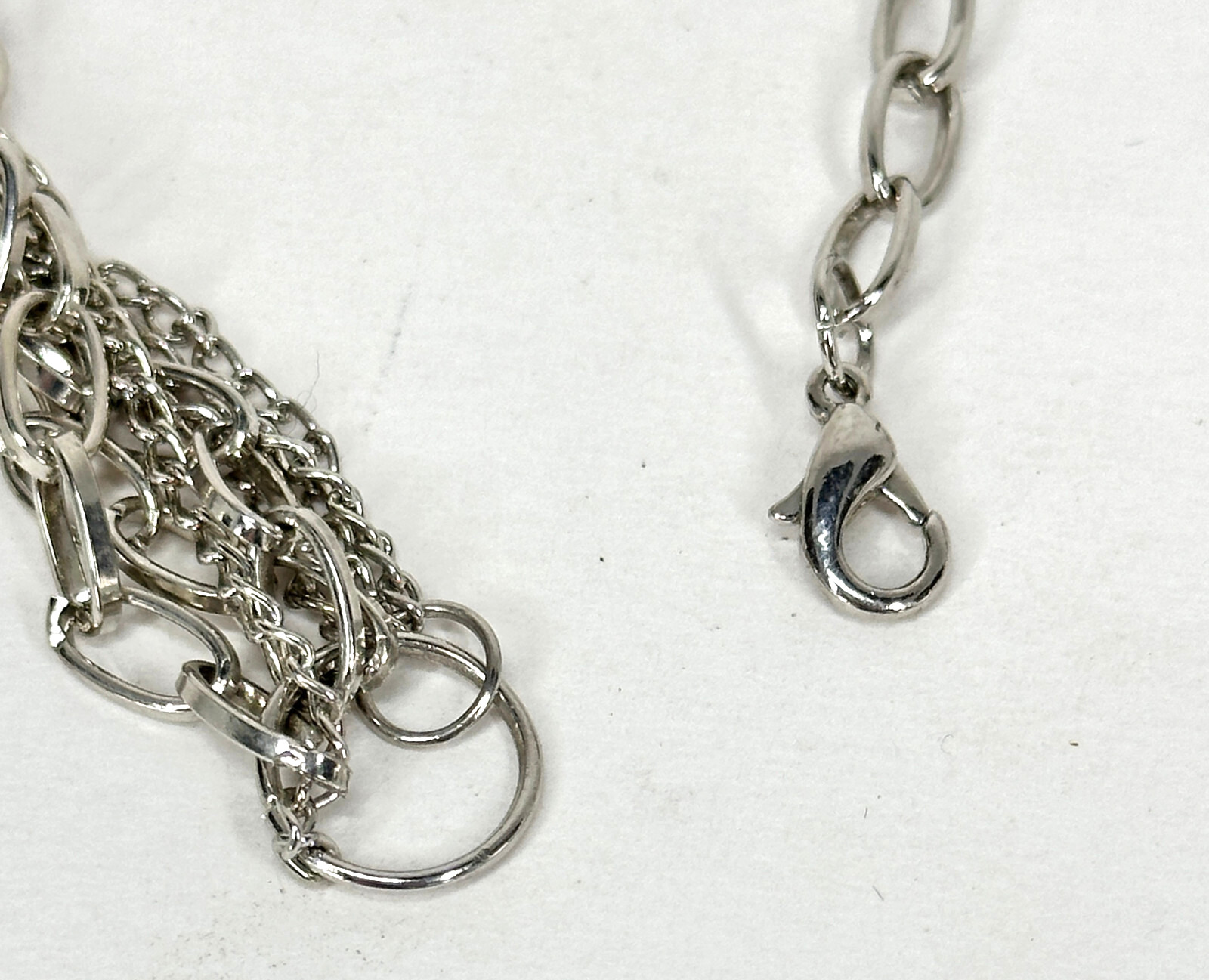 Necklace Heavy Shiny 7 Strand Silver Tone 40 Inch Bib Length Mixed Link Chains