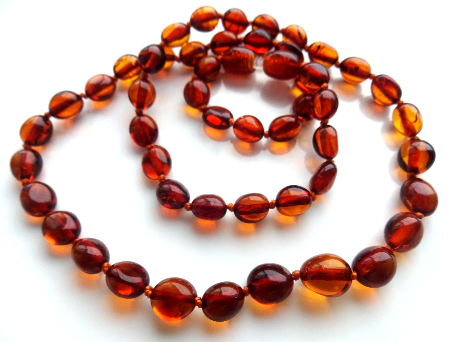 Natural Cognac Oval Beads BALTIC AMBER Necklace 18” 48cm Gift
