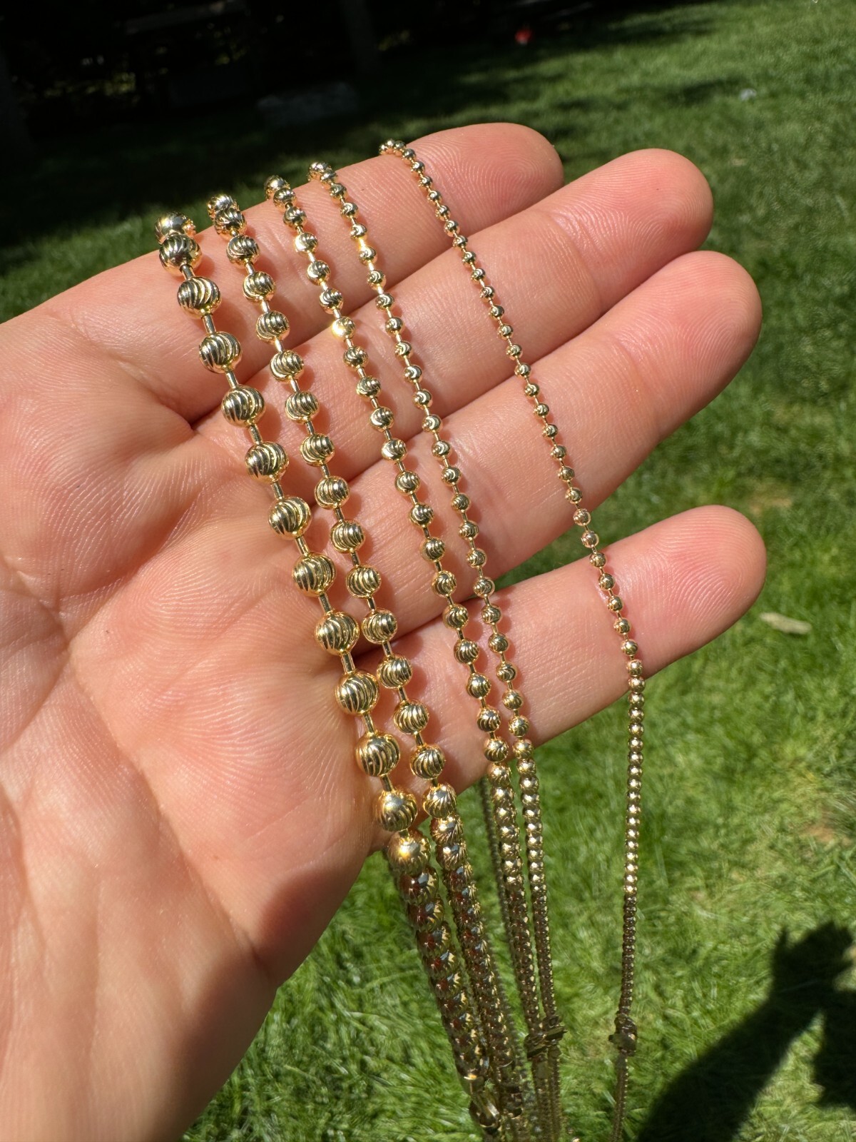 Ball Moon Chain SOLID 925 Silver 14k Yellow Gold Vermeil Hip Hop Diamond Cut