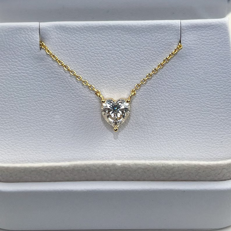 1Ct Heart Simulated Diamond Solitaire Pendant Necklace 14K Yellow Gold Plated