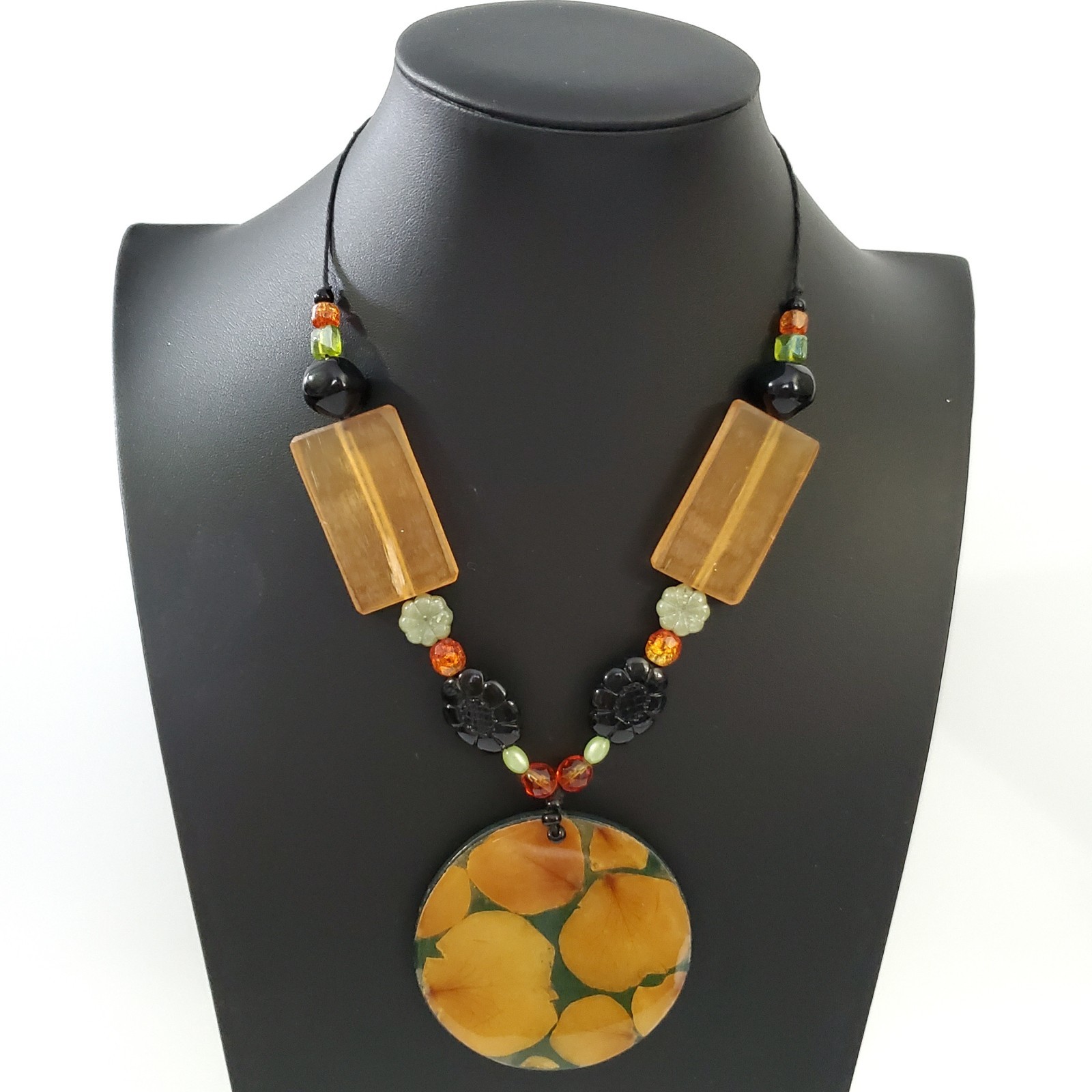 Teresa Goodall Necklace Flower Preserved Mixed Media Beads Artisan Handmade 20″
