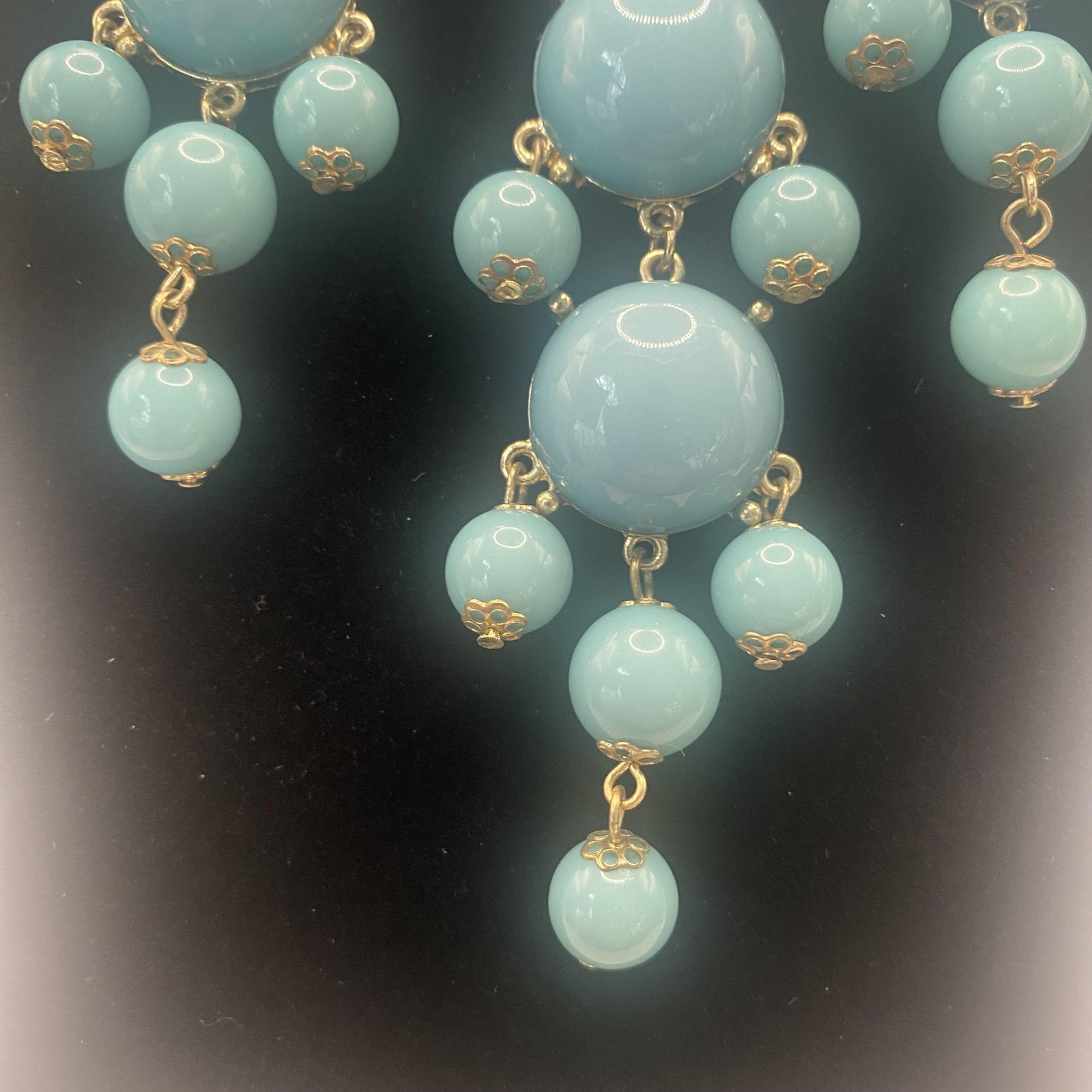 Blue Beaded Bib Statement Necklace Gold Tone Womens 28 In Fashion Jewelry