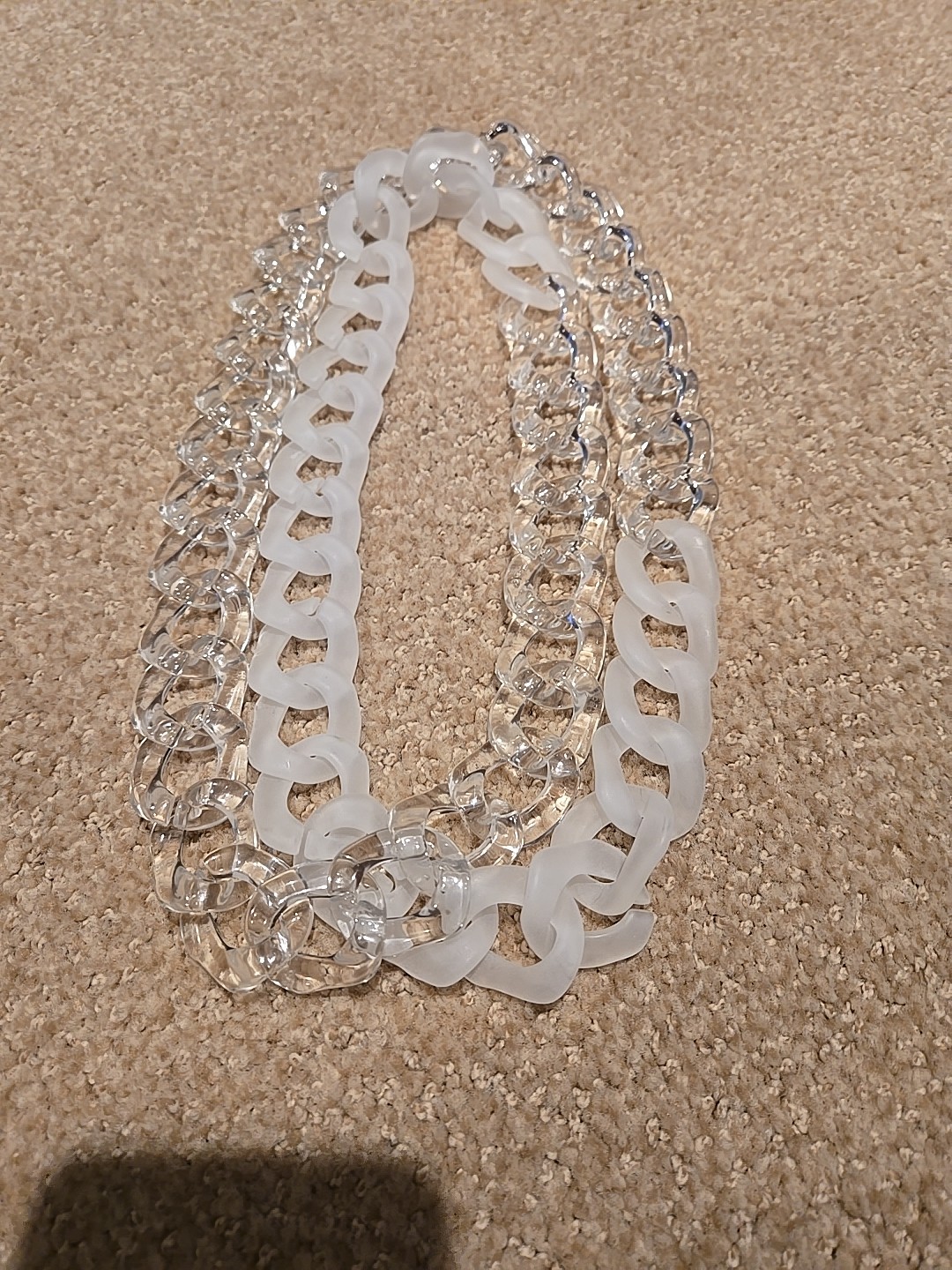Chunky Acrylic Chain Link Necklace Clear & Frosted White Resin