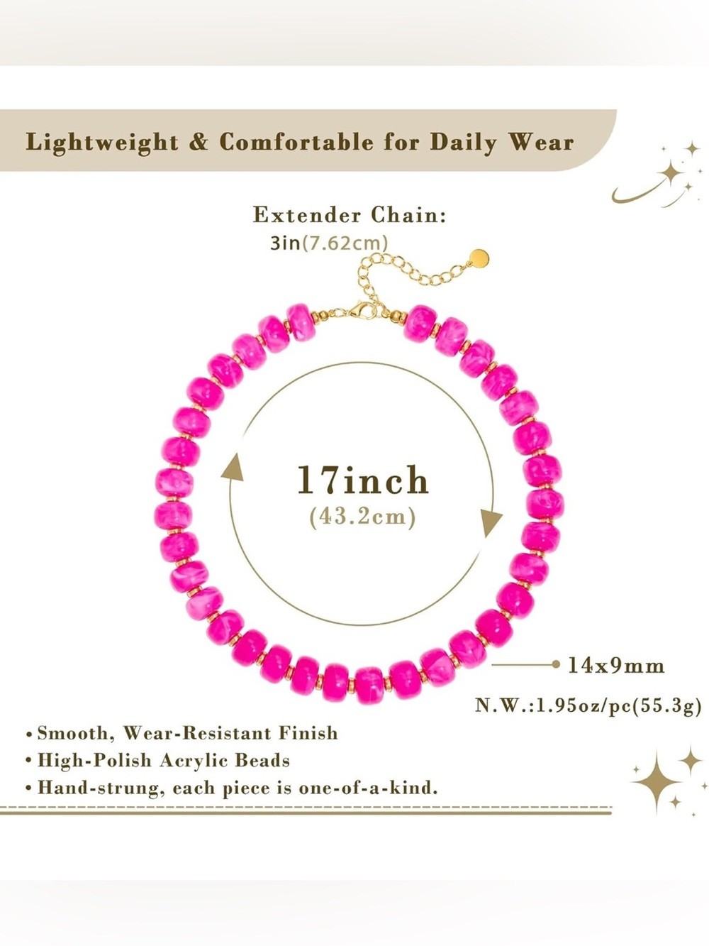 New! Hot Pink Bead Necklace