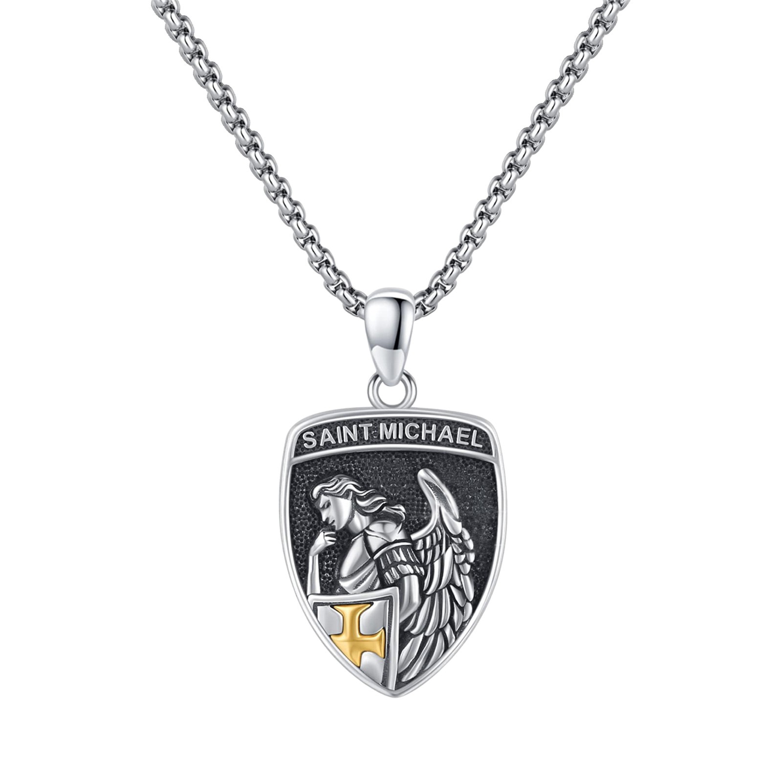 Men’s Archangel St. Michael Necklace St. Benedict Cross Stainless Steel Pendant