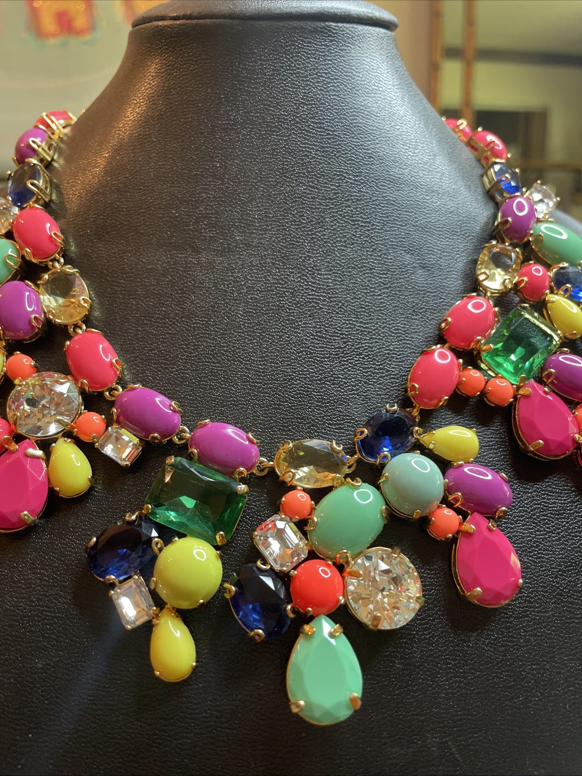 J Crew Bright Color Candy Rainbow Glass And Acrylic Statement Necklace