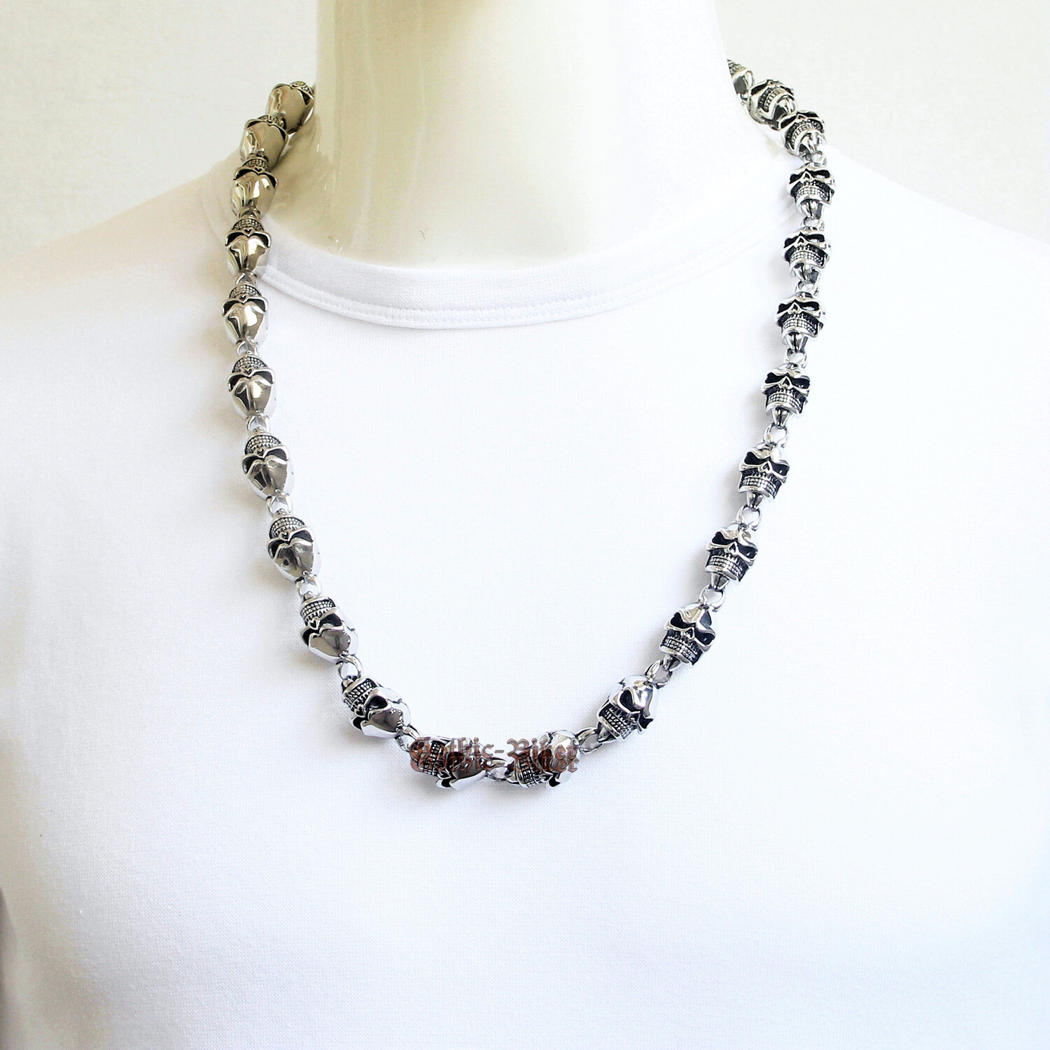 Heavy Mens Skull Bead Link Necklace Chain Biker Rocker Stainless Steel Jewelry