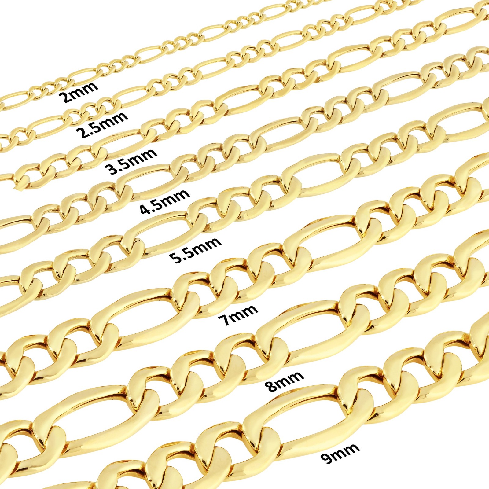 10K Yellow Gold 2mm-9mm Italian Figaro Chain Link Bracelet Mens Women 7″ 8″ 9″