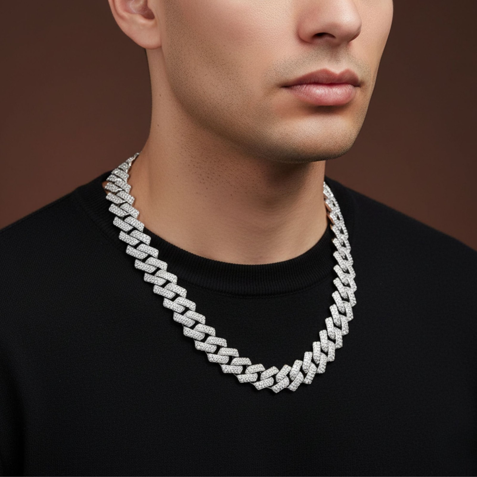 14mm Miami Iced Prong Cuban Link Curb Chain Rose Gold & Silver Necklace Gift