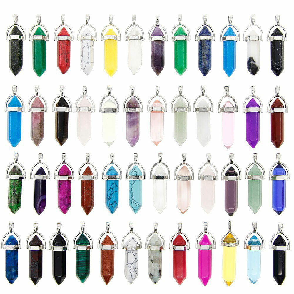 16PCS Hexagonal Healing Pointed Crystal Stone Quartz Necklace Jewelry US