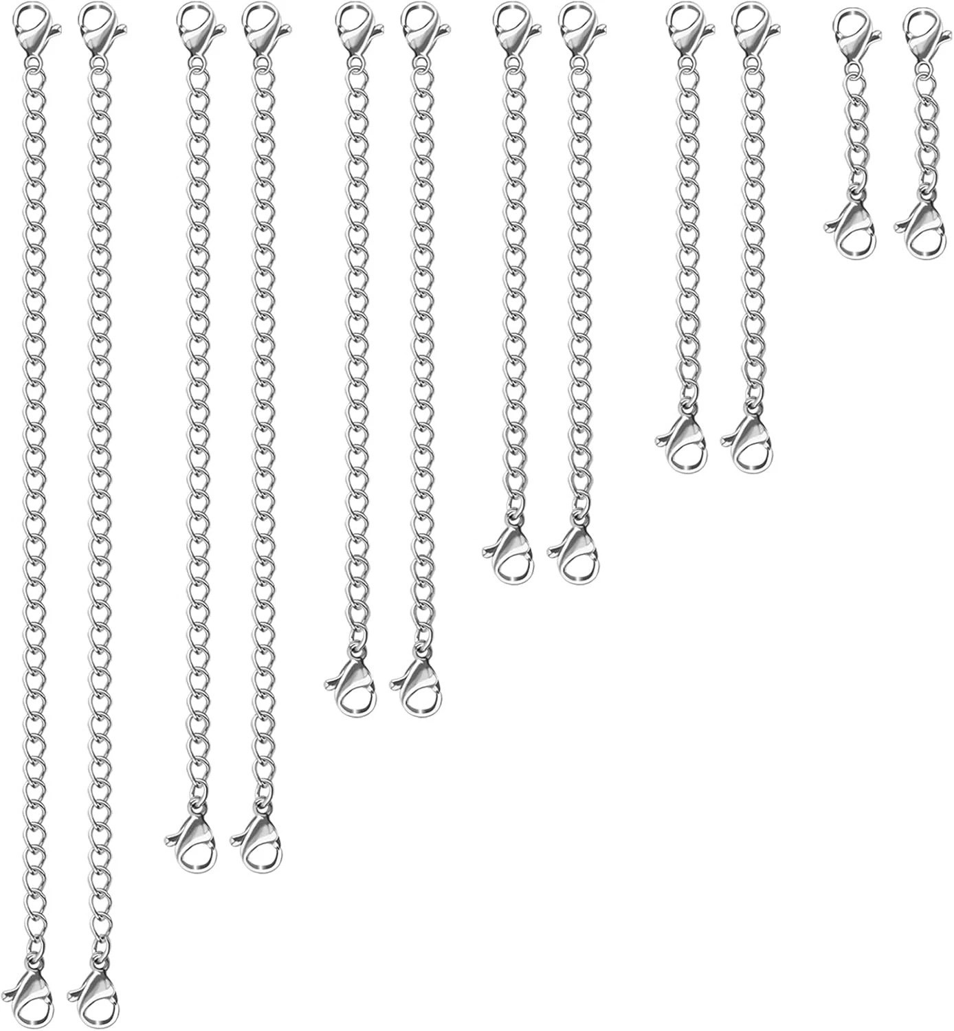 12 PCS Necklace Extenders – Stainless Steel Necklace Extension Chain for Jewelry