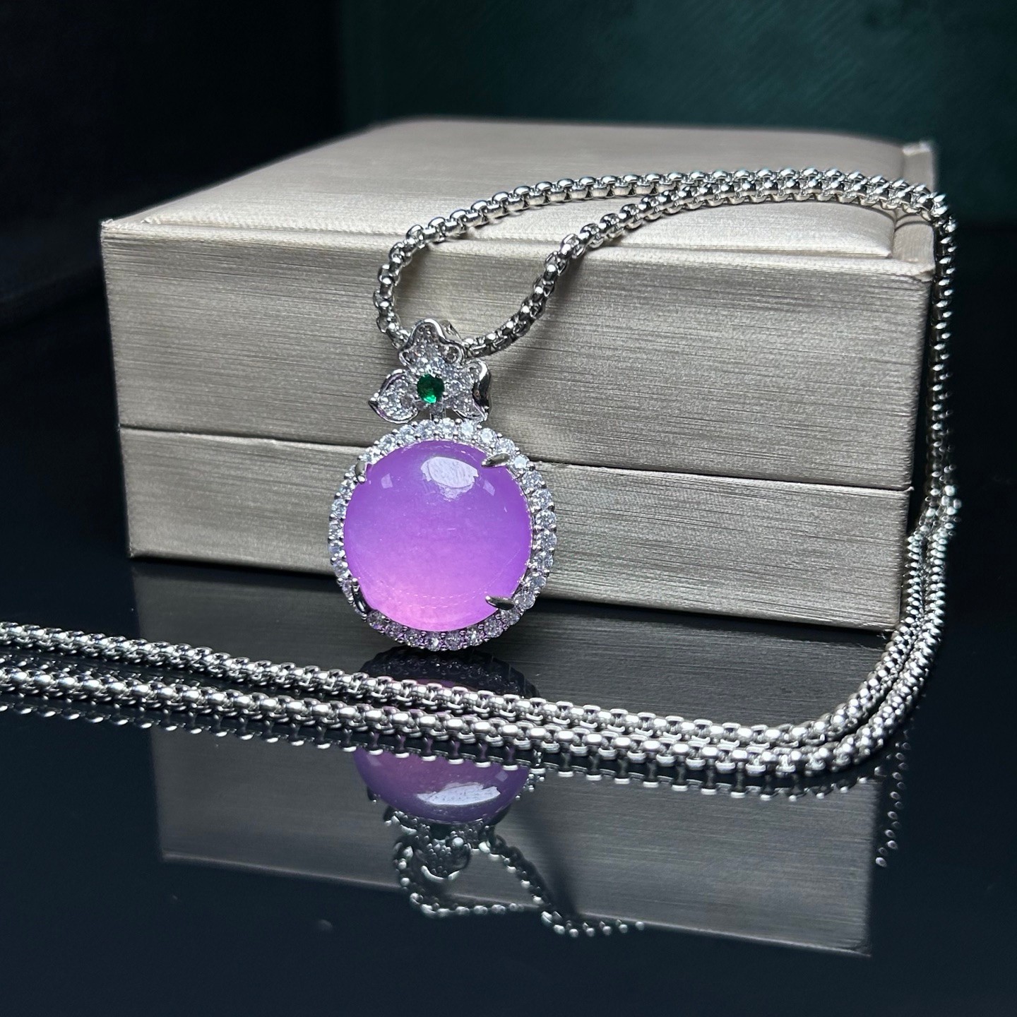 Real Natural Ice Purple Myanmar Jade Jadeite amulet Pendant&Necklace