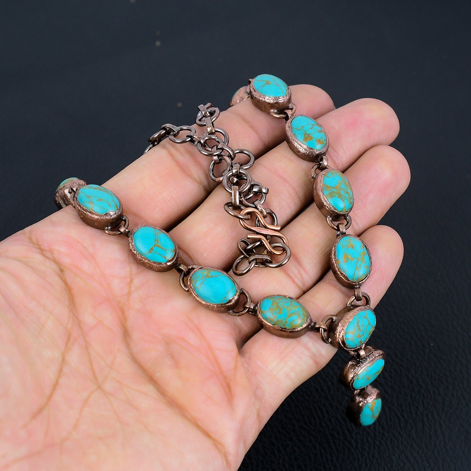 Arizona Turquoise Gemstone Handmade Copper Electroformed Necklace Jewelry