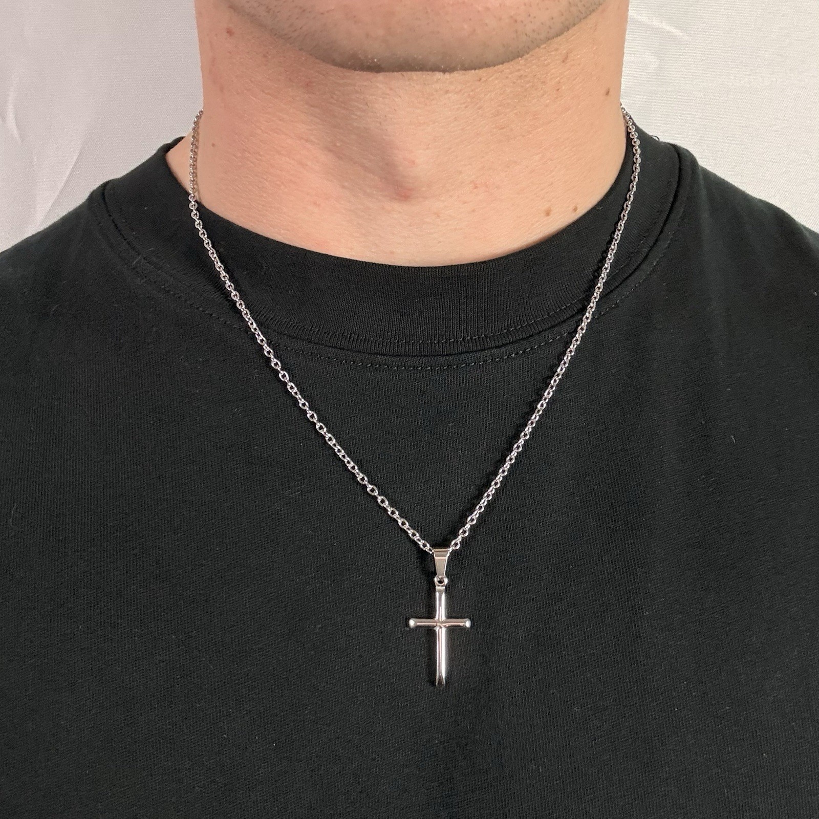 Premium 316L Surgical Stainless Steel Cable Chain 2mm 20” + Cross Pendant