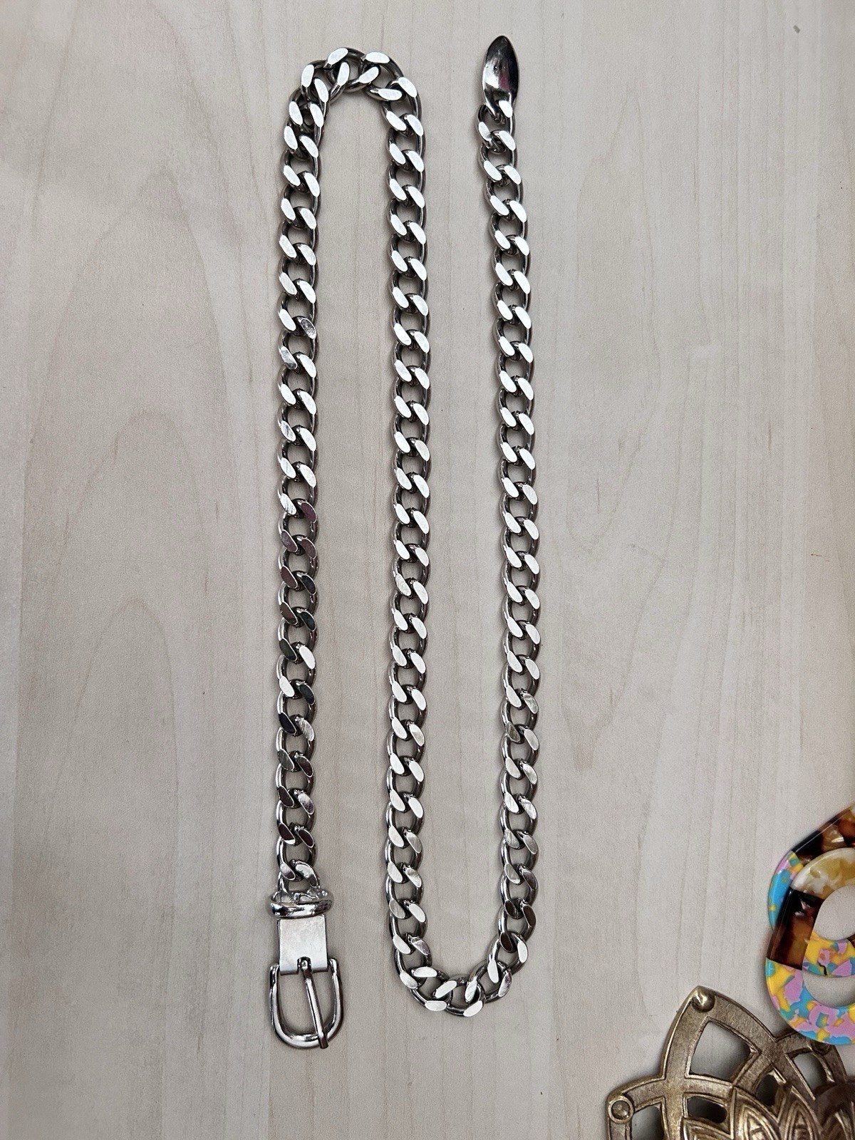 Silver Tone Stainless Steel Curb Link Chain Necklace, Buckle Closure