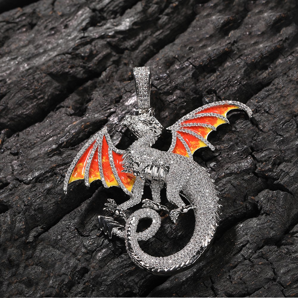 Hip Hop Jewelry Gold Filled Pave CZ Cartoon Dragon Pendant Necklaces Rapper Gift