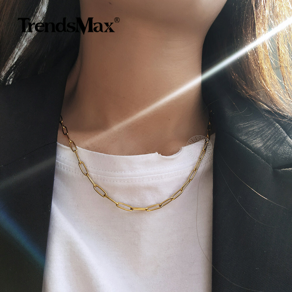 Gold Plated Stainless Steel Paperclip Rolo Box Chain Choker Necklace 16-20″ Xmas