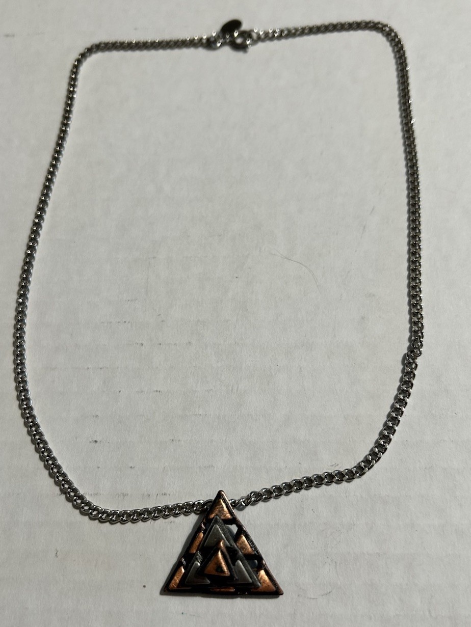 Paradise Signed Silver Tone Metal Chain Necklace Triangle Geometric Charm
