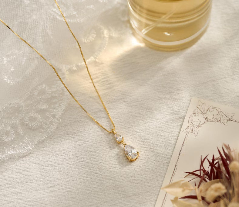 1Ct Pear Cut Simulated Diamond Solitaire Pendant Necklace 14K Yellow Gold Plated