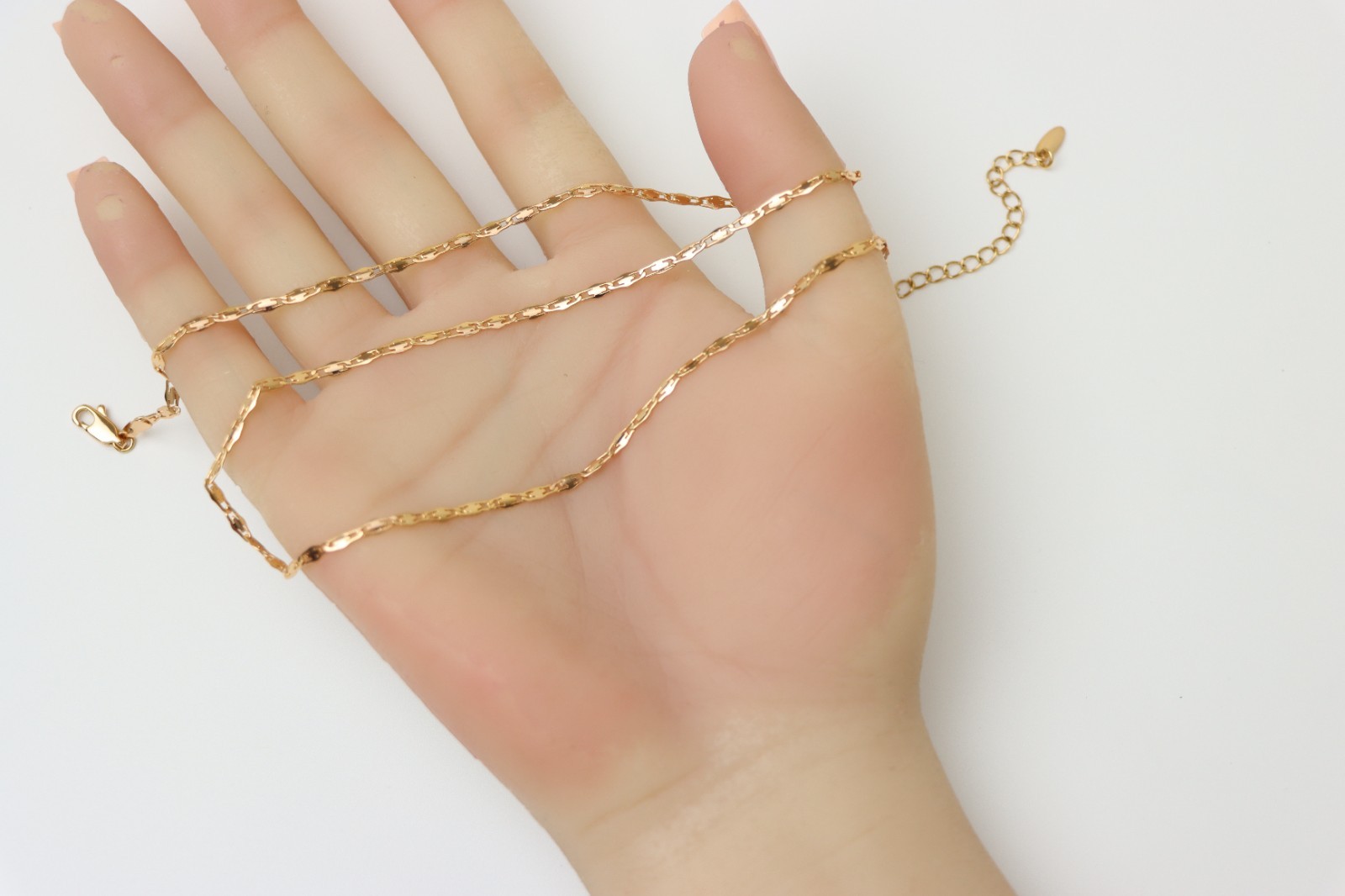 Adjustable Chain, XPNL0188 Shiny Flat Link Rose Gold Necklace,