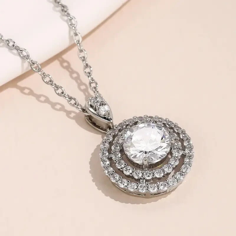 Moissanite Solitaire Pendant Bling Necklace 925 Silver Plated For Women Necklace
