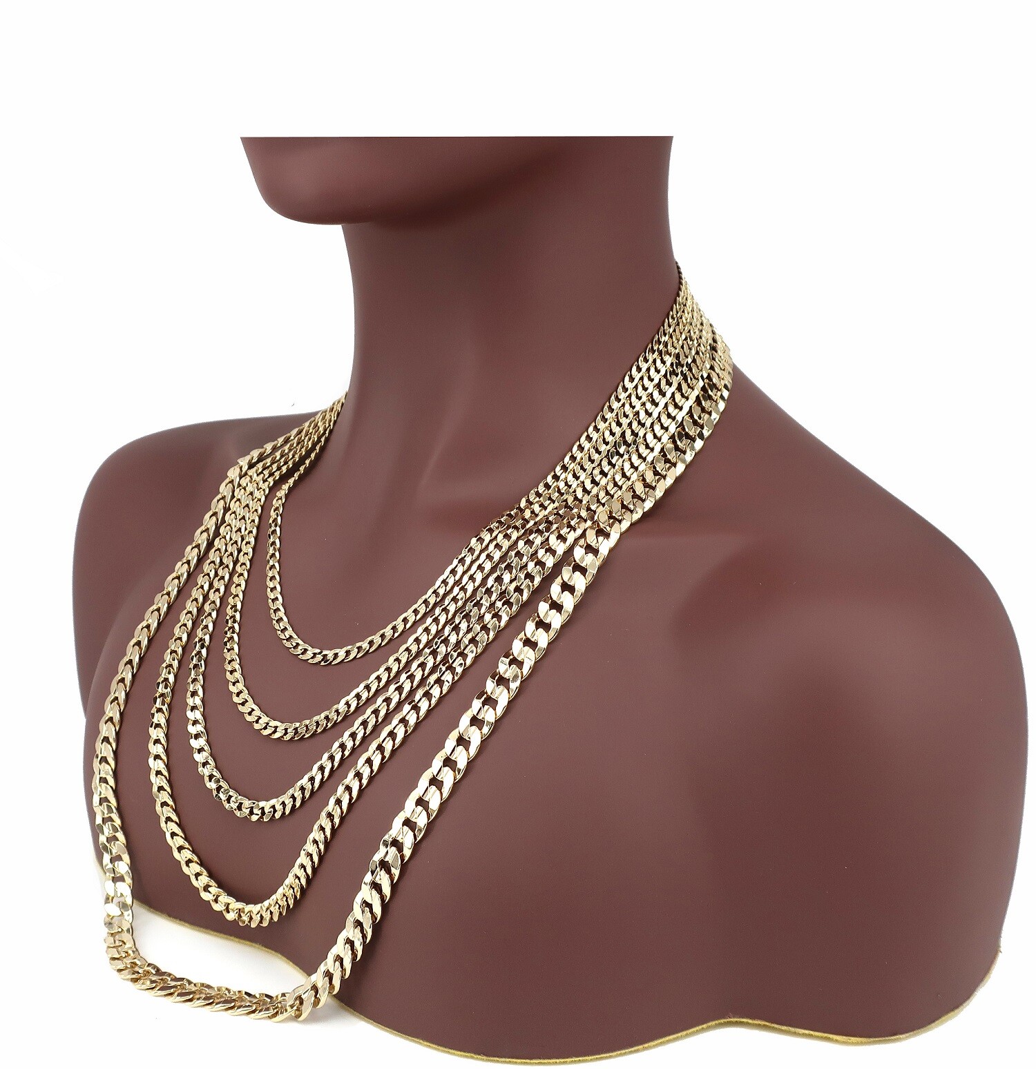 Concave Cuban link Chain Necklace Bracelet 5mm to 10mm Yellow 14K Gold Plated
