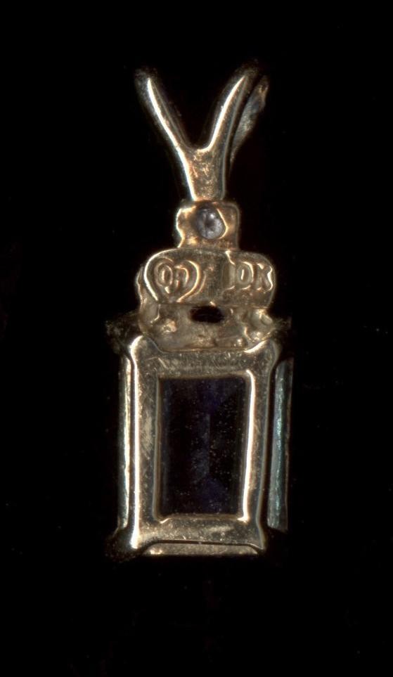 10K Solid Yellow Gold 7mm Emerald Cut Blue Crystal CZ & Diamond Pendant ~SY