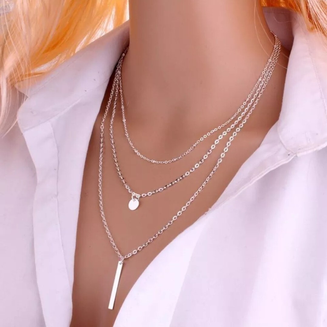 Women Fashion Jewelry Layered Double Pendant Necklace 25-4