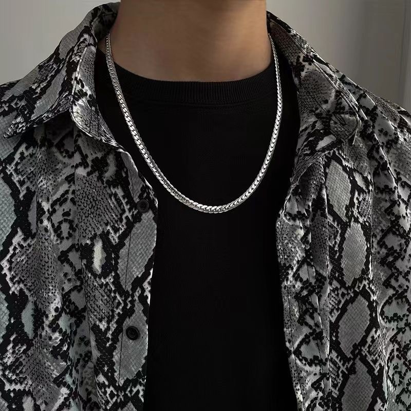 Stainless Steel Cuban Link Chain Necklace Men Silver Hop Neck Chain 50/55/60CM