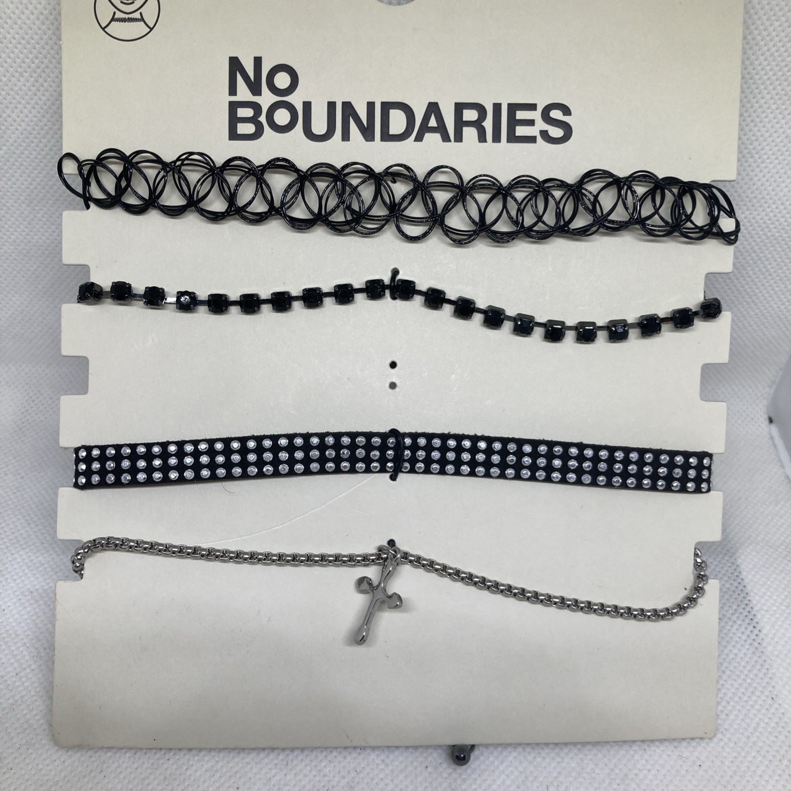 New No Boundaries Brand 4 Black Silvertone Chokers