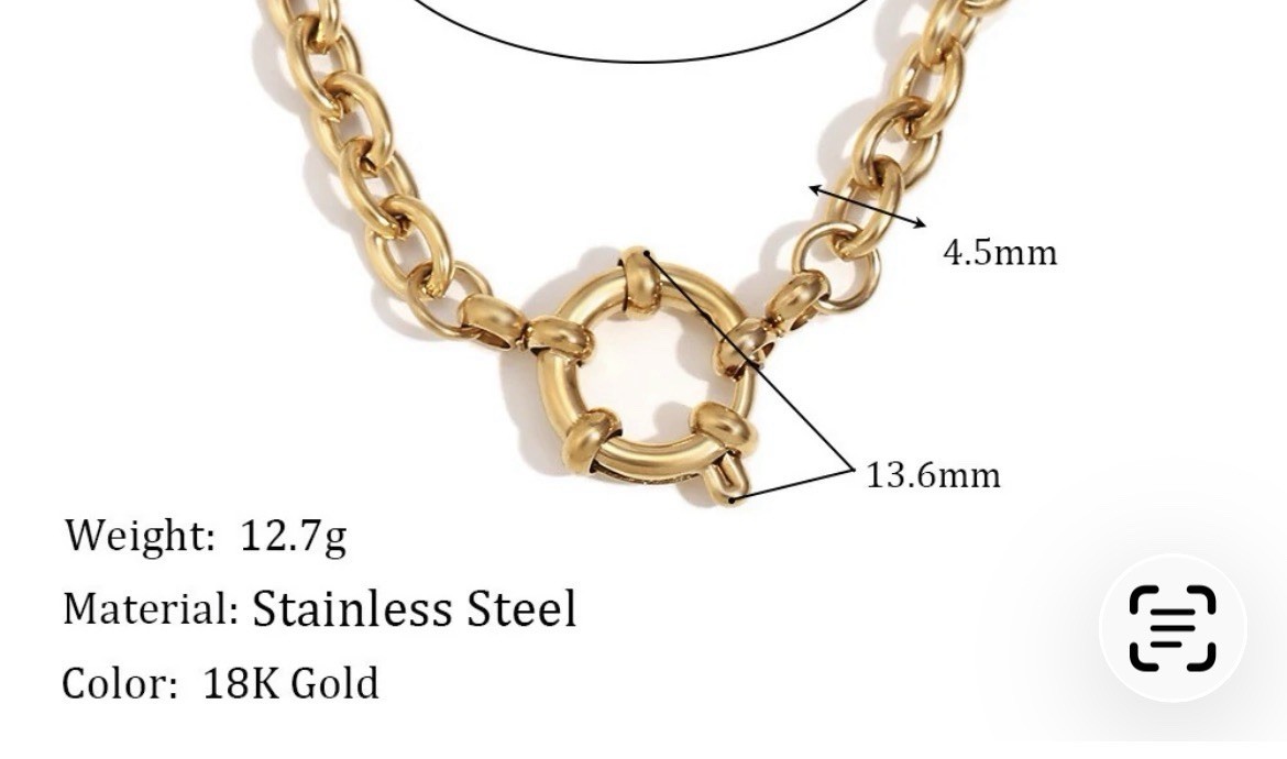 18K Gold PVD Stainless Steel Rolo Necklace 40cm with Statement Spring Clasp
