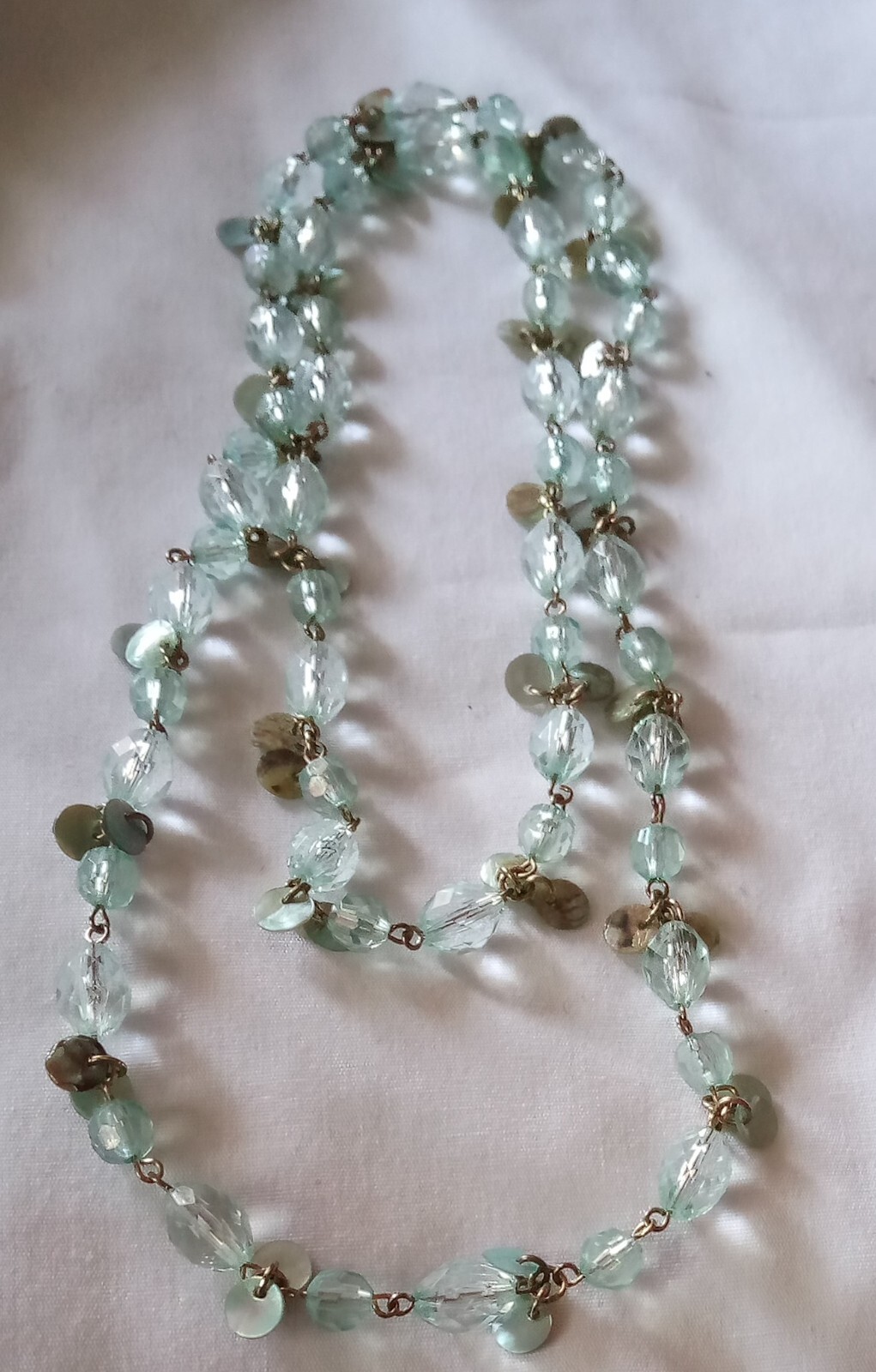 Unique Crystal Necklace Bluish Green Leaf Motif Women’s 36 Inches Free Shipping
