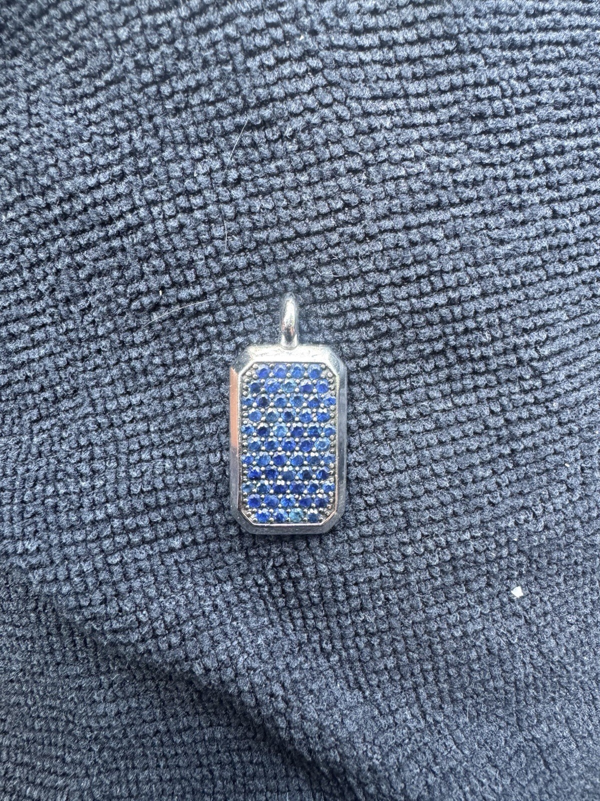 EFFY Silver Tone Rectangle Charm Pendant with Blue Round Sapphire Pavé Stones