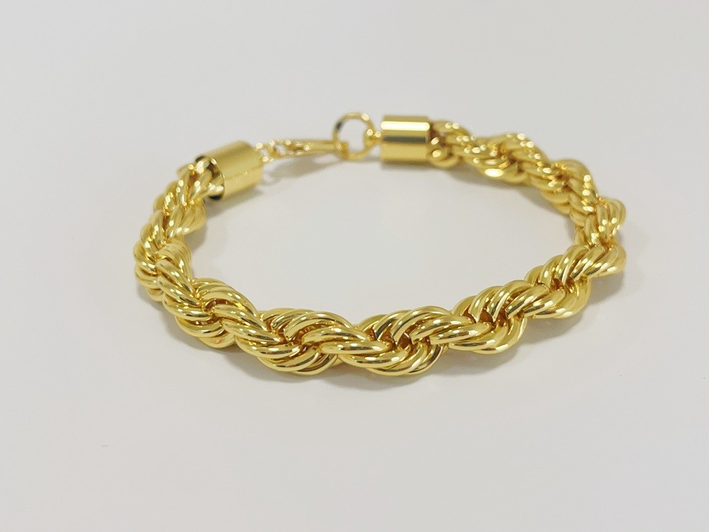 18K Yellow Gold Diamond Cut Rope Bracelet 10.5mm 7.5INCH Men Women Chain