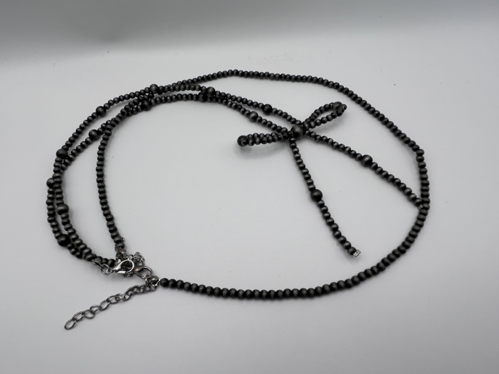 Necklace Black Beaded Layered Y-Drop Bow Tassel Lobster Clasp Fashion Statement