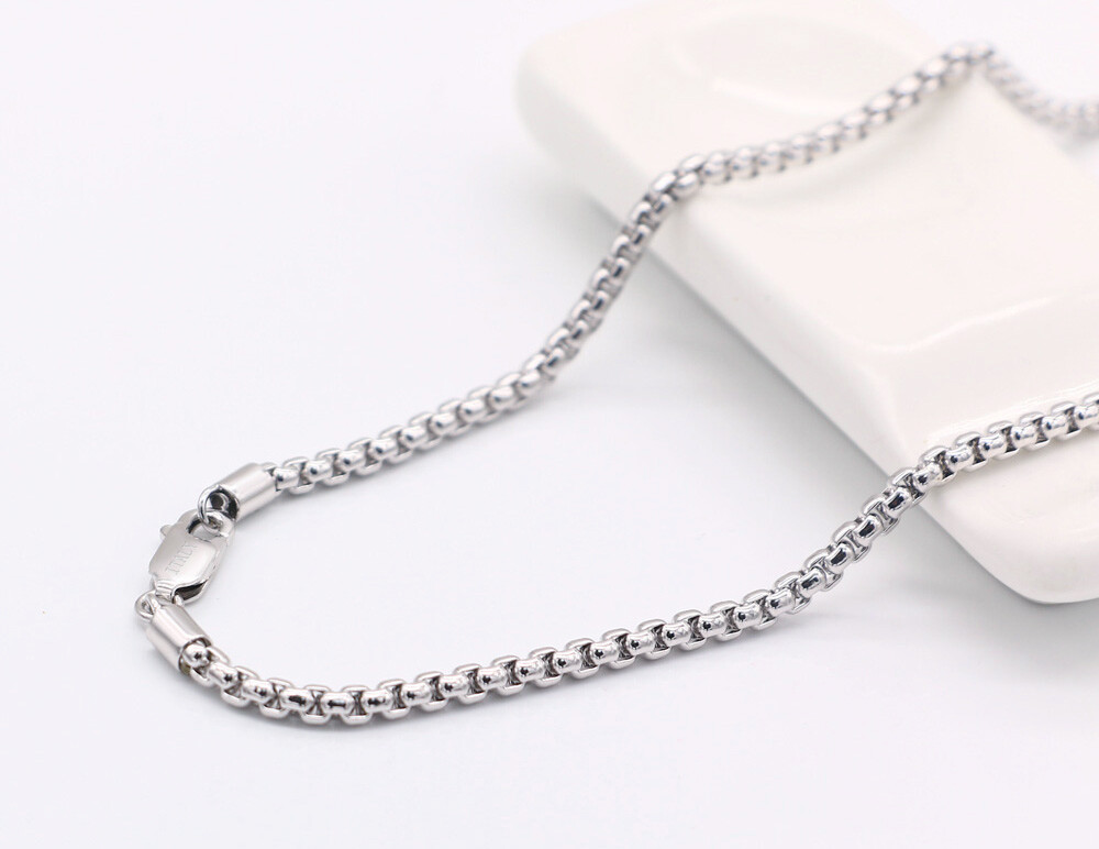925 Solid Sterling Silver 3mm Round Box Chain Necklace 18″-28″ for Women & Men