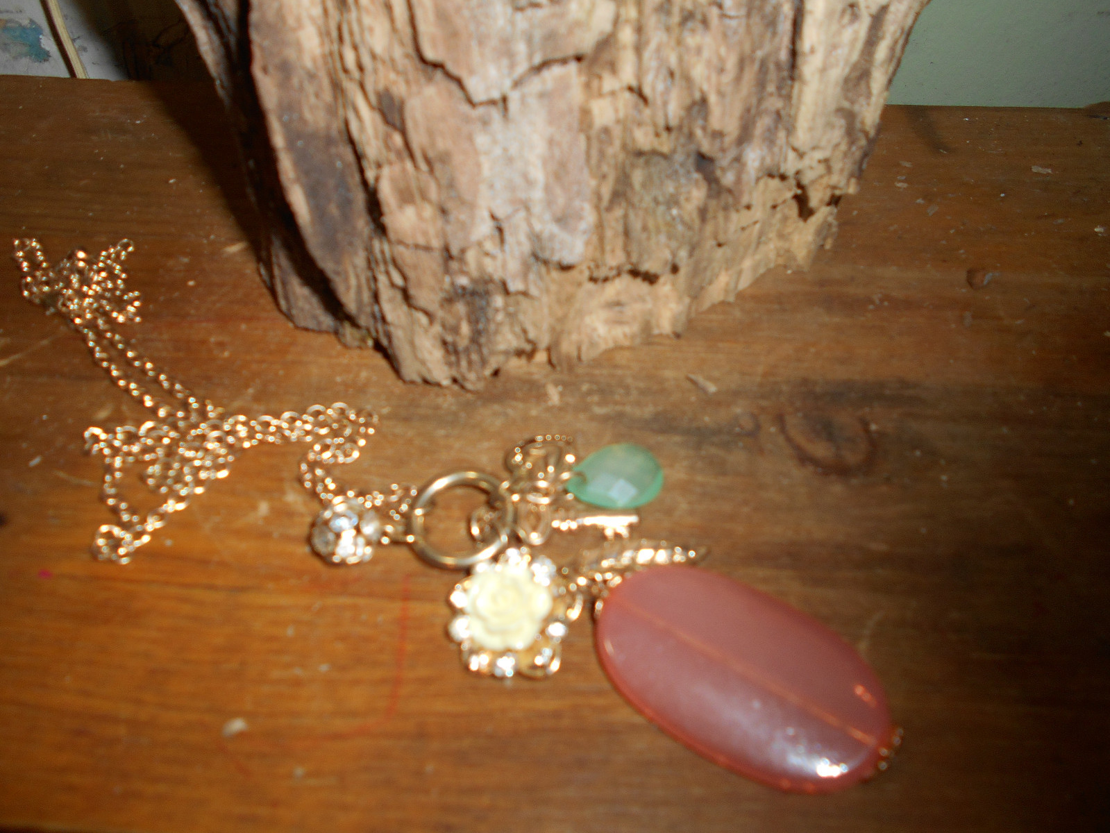 30″ Necklace – Gold Colored – 7 Charms on Large Ring