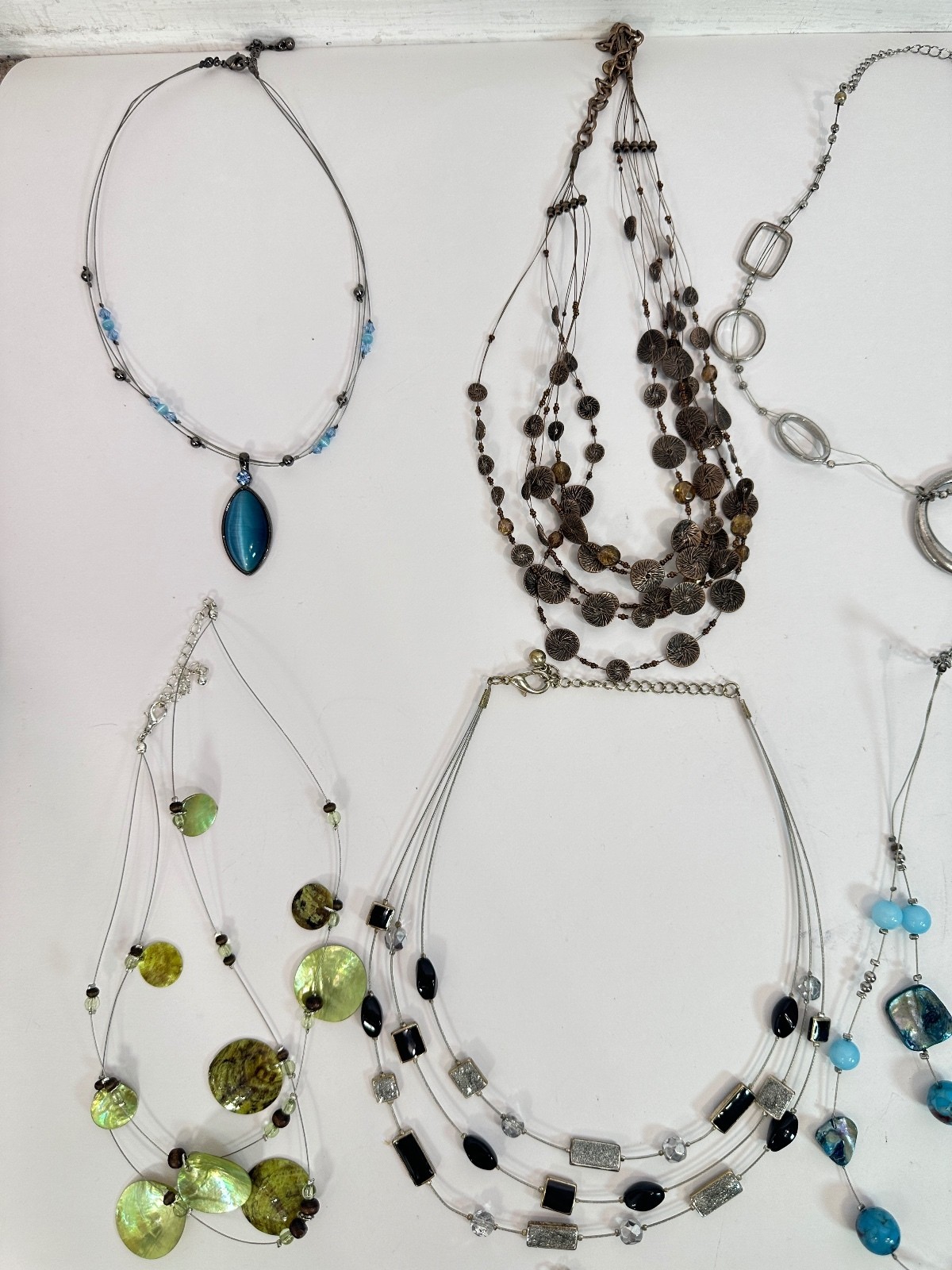 12 Wire Beaded Necklaces Bulk Lot Costume Resale Wearable Shell Metal Plastic