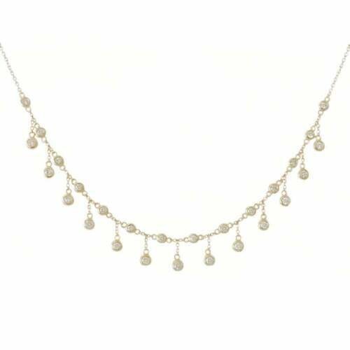 14K Yellow Gold FN Diamond Dainty Dangle Choker By The Yard Necklace 16″Chain