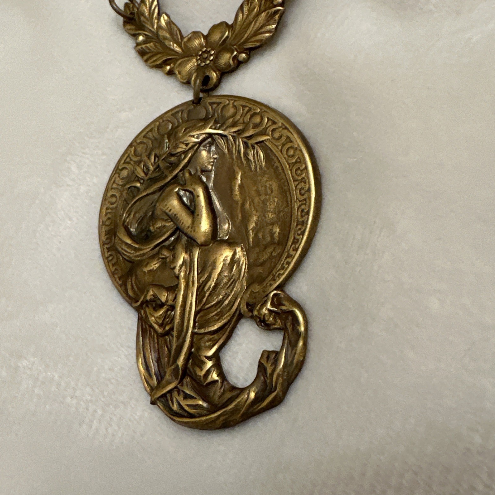 Goddess Nymph Mucha Woman Bronze Pendant Art Nouveau Jewelry Making 3.75”