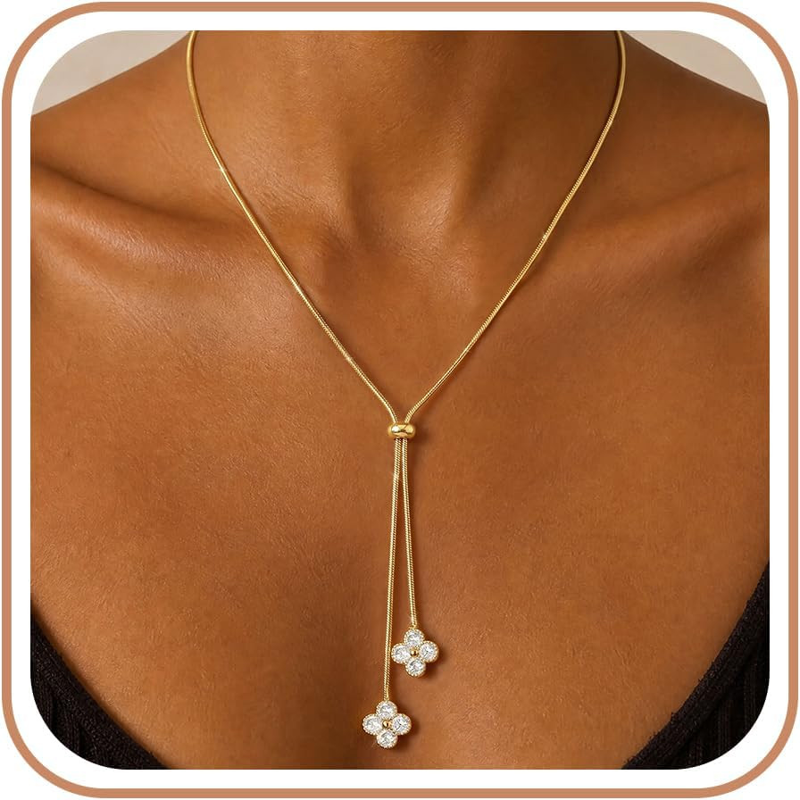Lariat Gold Necklace for Women Long Dainty Y Necklaces Drop Chunky | 14K Gold Pl