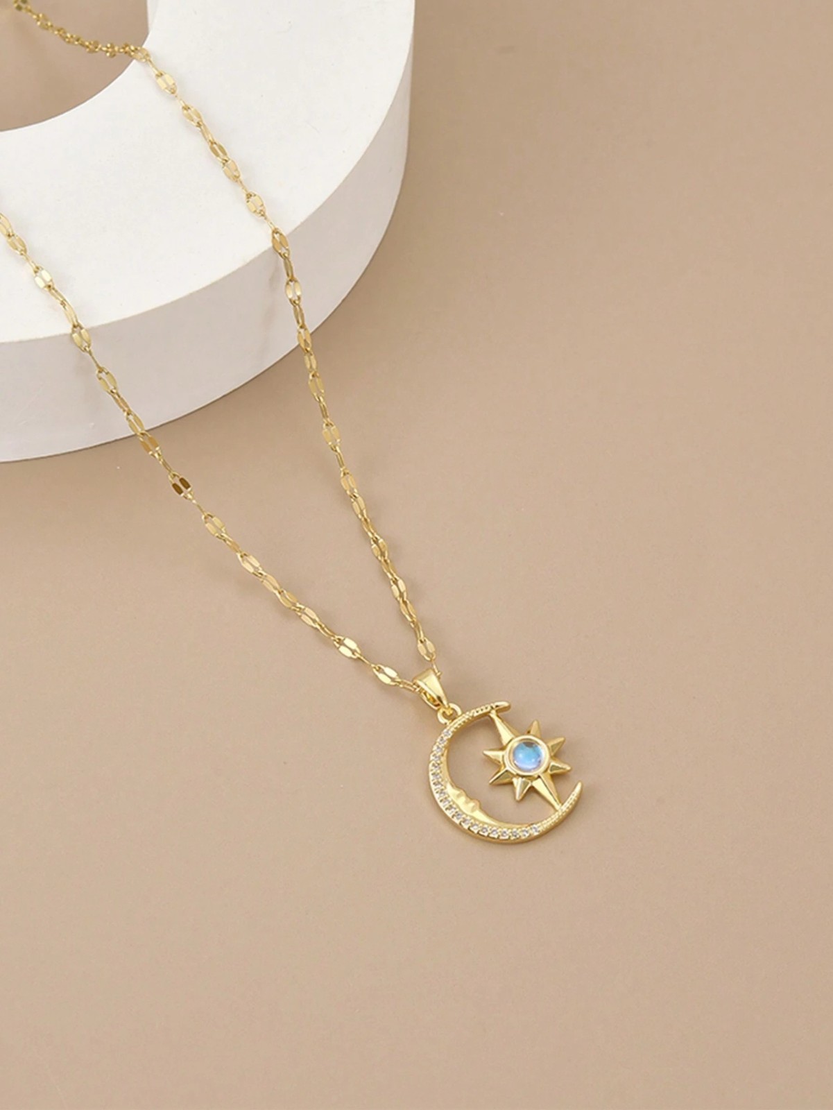 Women’s Necklace Moon Star Pendant Gold Tone Stainless Steel Chain Fashion Gift