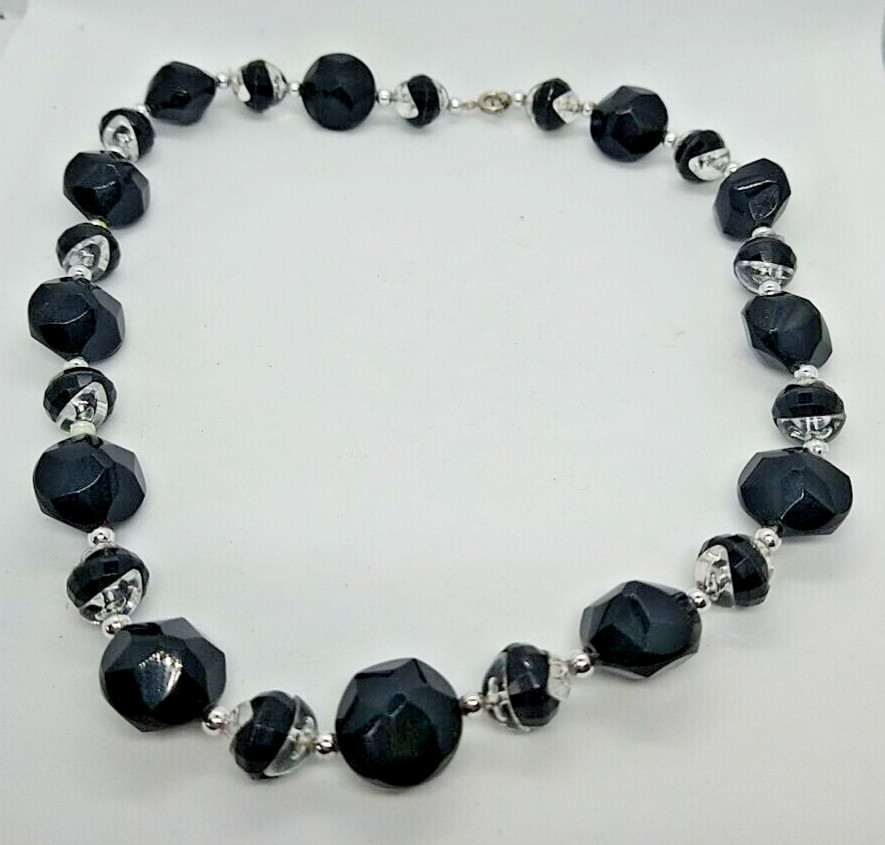 Necklace black Goth clear vintage beads vintage style retro Halloween y2k 1990′