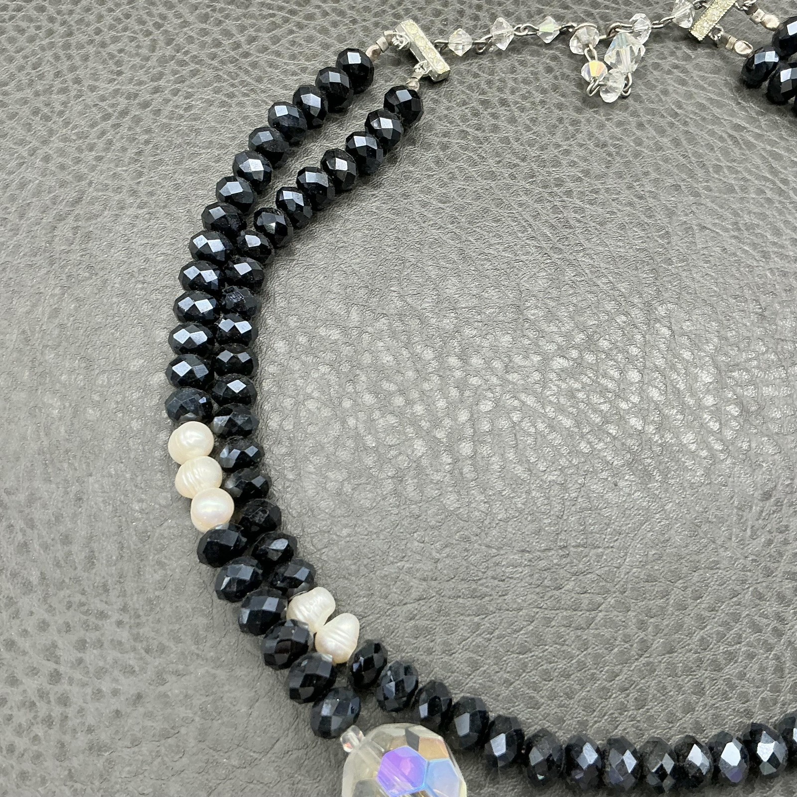 Necklace Black Beaded Layered Crystal Bib 16 In Womens Statement Glass Jewelry