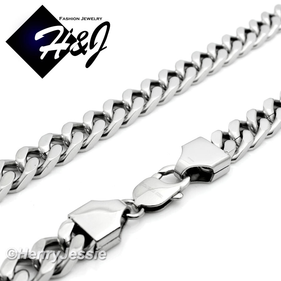 18-40″MEN Stainless Steel 9mm Silver Cuban Curb Chain Bling CZ Cross Pendant*N7