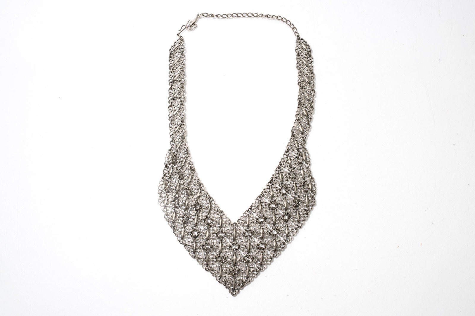 Metal Bib Necklace, Silver Toned