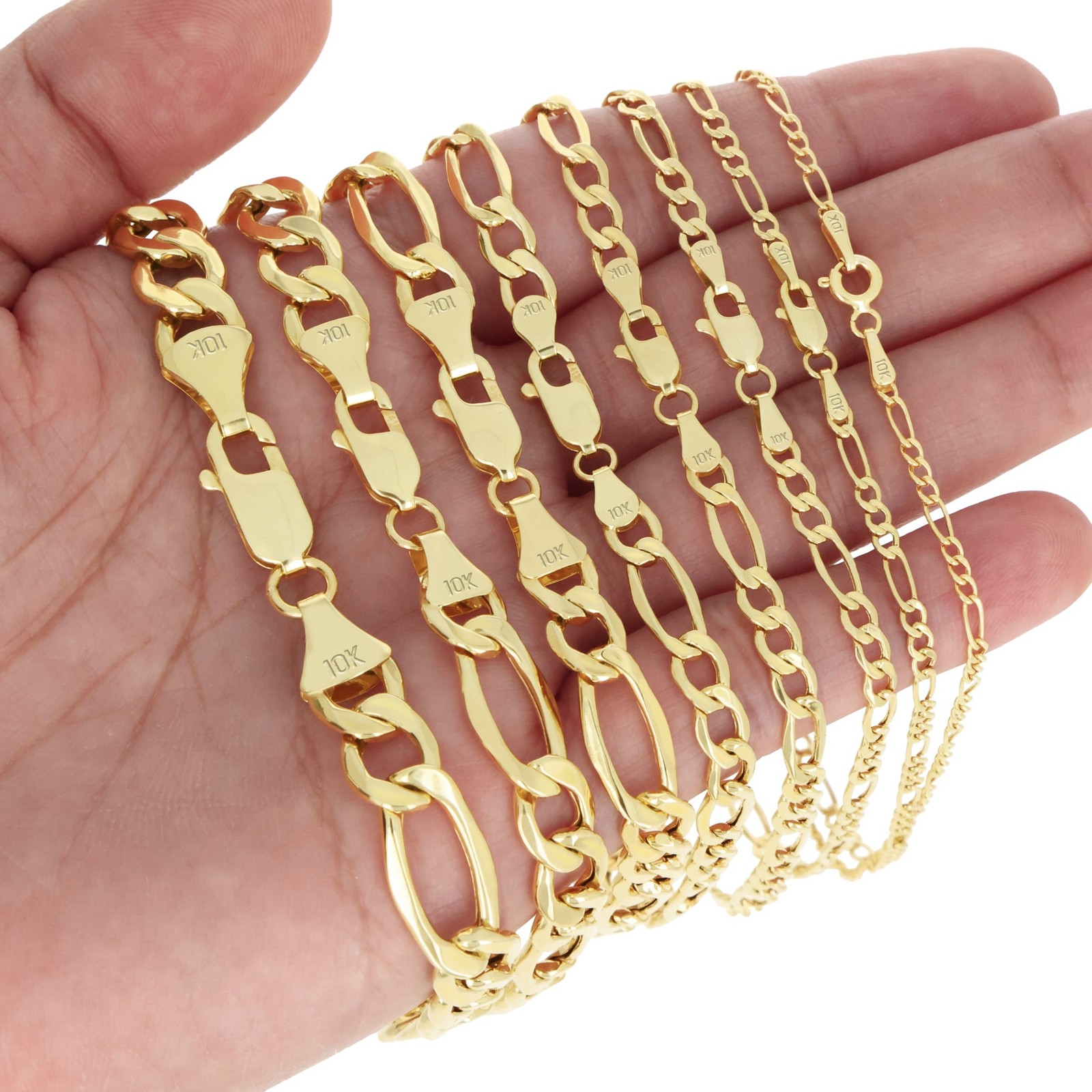10K Yellow Gold 2mm-9mm Italian Figaro Chain Link Bracelet Mens Women 7″ 8″ 9″