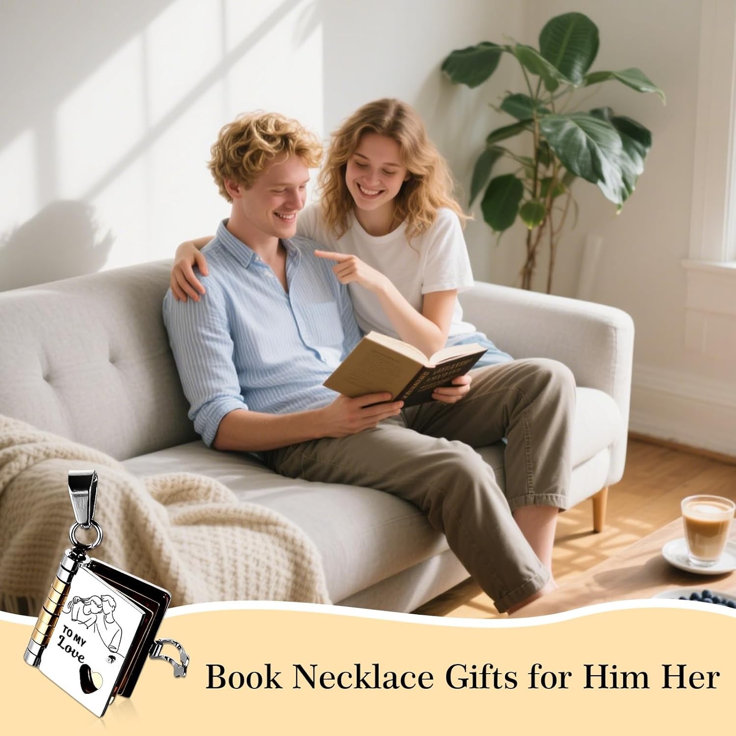 To My Love Book Necklace Valentines Day Gifts for Him Her Husband Wife Matching