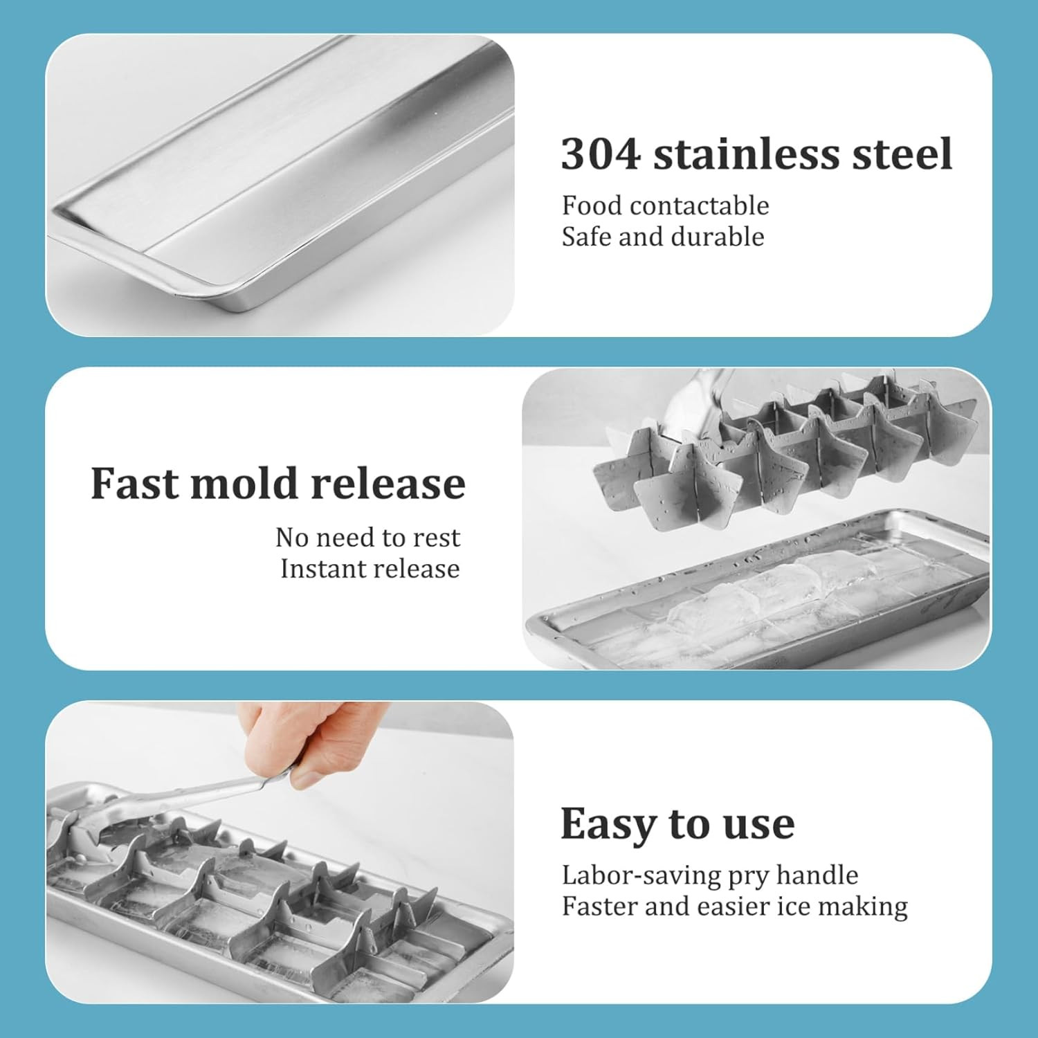 Stainless Steel & Metal Ice Cube Trays with Handle – 18-Slot Small Ice Cube Mold